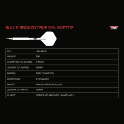 Šipky Bull's Bronzo True 90% Soft Tip 19 g